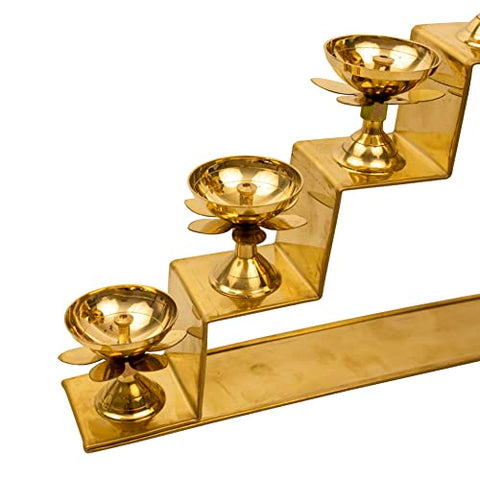 Traditional Brass 5 Step Diya for Puja | Pooja Aarti | Arti Deepak Deepam Oil Lamp for Home Temple Puja Articles Decor Gifts- 5 Step Diya
