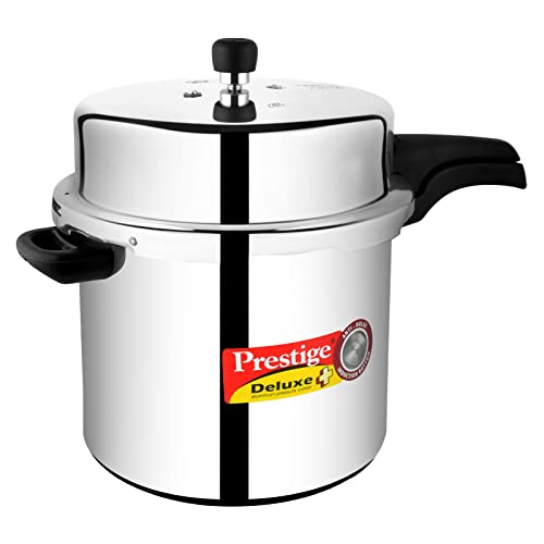 Prestige PRDAPC12 Deluxe Plus 12-Liter New Flat Base Aluminum Pressure Cooker for Gas and Induction Stove, Medium, Silver