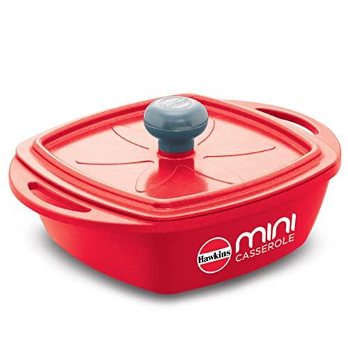 Hawkins 0.75 Litre Mini Casserole with Lid, Square Series Die-Cast pan for Cooking, Reheating, Serving and Storing, Red (MCSR75)