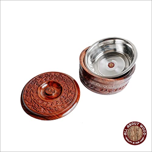 All About Wood Stainless Steel Insulated Wooden Casserole/Chapati Box -Set Of 1 9 Inches Option-1