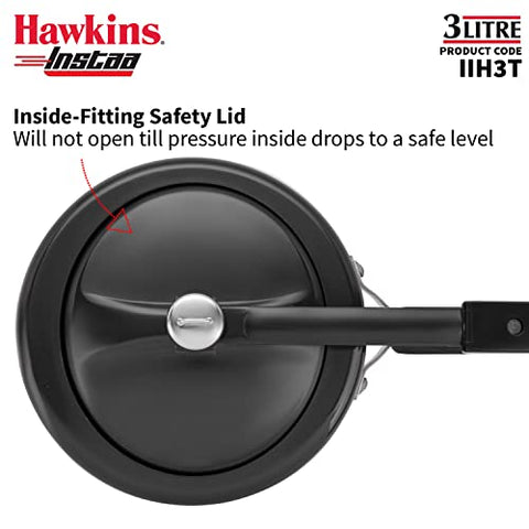Hawkins 3 Litre Instaa Pressure Cooker, Induction Inner Lid Cooker, Tall Body Hard Anodised Cooker, Best Black Cooker, Black (IIH3T) Hawkins 3 Litre Instaa Pressure Cooker, Induction Inner Lid Cooker, Tall Body Hard Anodised Cooker, Best Black Cooker, Black (IIH3T)