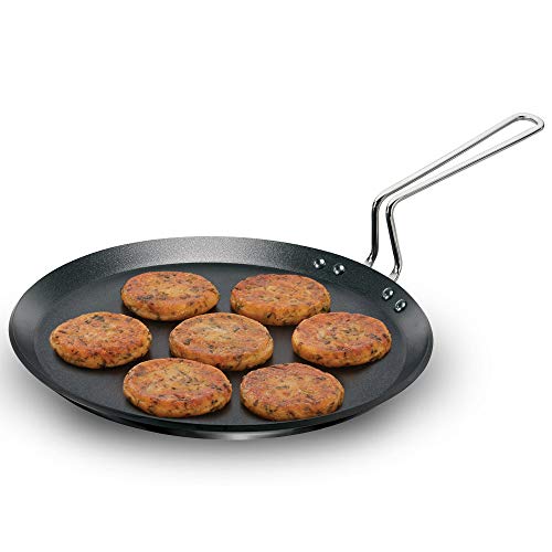 Futura Hard Anodised Concave Tava Griddle, 10-Inch, 4.88 with Steel Handle,  26 cm, Black