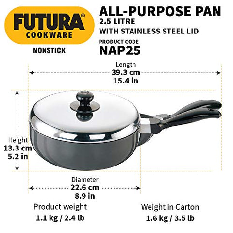 Futura Non Stick 9-Inch All Purpose Frying Pan with Stainless Steel Lid, 2.5-Liter Futura Non Stick 9-Inch All Purpose Frying Pan with Stainless Steel Lid, 2.5-Liter