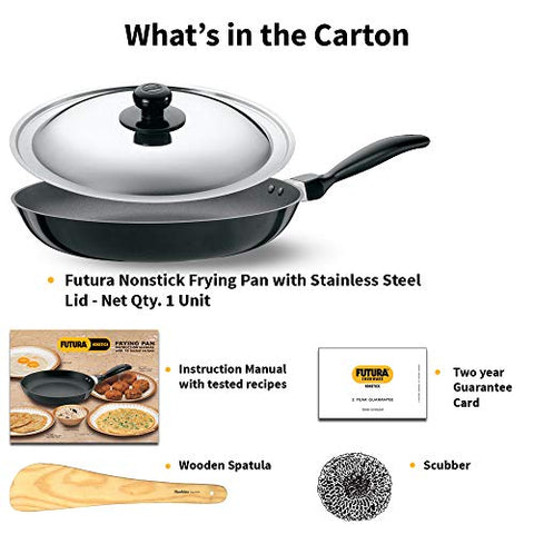 Futura Non Stick 12-Inch Indian Frying Pan with Stainless Steel Lid, 3.25mm Futura Non Stick 12-Inch Indian Frying Pan with Stainless Steel Lid, 3.25mm