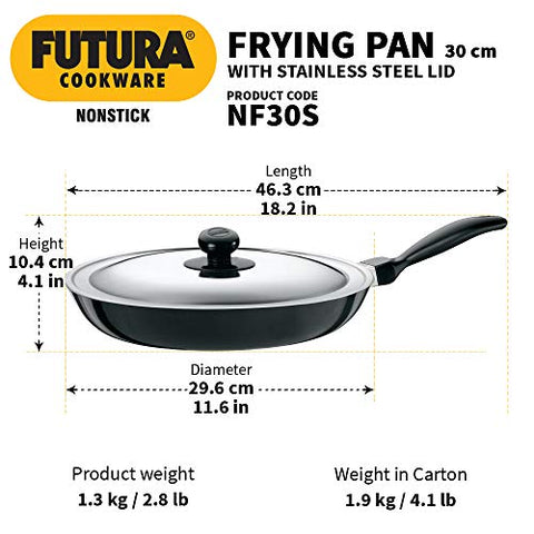Futura Non Stick 12-Inch Indian Frying Pan with Stainless Steel Lid, 3.25mm Futura Non Stick 12-Inch Indian Frying Pan with Stainless Steel Lid, 3.25mm