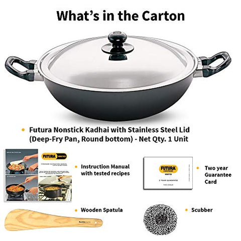 Futura Q 57 Non-Stick Deep-Fry Pan(Kadhai) 4.0 Litre with Steel Lid, 4 Liter, Gray Futura Q 57 Non-Stick Deep-Fry Pan(Kadhai) 4.0 Litre with Steel Lid, 4 Liter, Gray