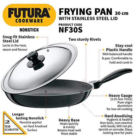 Futura Non Stick 12-Inch Indian Frying Pan with Stainless Steel Lid, 3.25mm Futura Non Stick 12-Inch Indian Frying Pan with Stainless Steel Lid, 3.25mm