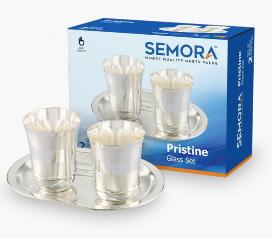 SEMORA Pristine Glass Set with Tray Silver Plated