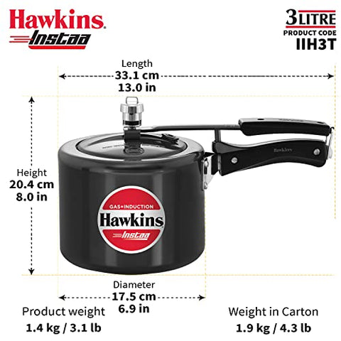 Hawkins 3 Litre Instaa Pressure Cooker, Induction Inner Lid Cooker, Tall Body Hard Anodised Cooker, Best Black Cooker, Black (IIH3T) Hawkins 3 Litre Instaa Pressure Cooker, Induction Inner Lid Cooker, Tall Body Hard Anodised Cooker, Best Black Cooker, Black (IIH3T)