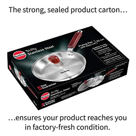 HAWKINS Tri-ply Stainless Steel Frying Pan 22 cm with Glass Lid, Silver, Standard (SSF22G) HAWKINS Tri-ply Stainless Steel Frying Pan 22 cm with Glass Lid, Silver, Standard (SSF22G)