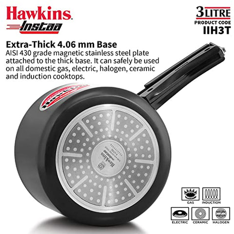 Hawkins 3 Litre Instaa Pressure Cooker, Induction Inner Lid Cooker, Tall Body Hard Anodised Cooker, Best Black Cooker, Black (IIH3T) Hawkins 3 Litre Instaa Pressure Cooker, Induction Inner Lid Cooker, Tall Body Hard Anodised Cooker, Best Black Cooker, Black (IIH3T)