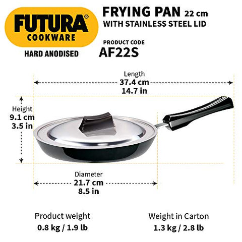 Hawkins Futura Hard Anodised Frying Pan With Steel Lid, 22cm Black