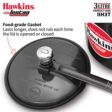 Hawkins 3 Litre Instaa Pressure Cooker, Induction Inner Lid Cooker, Tall Body Hard Anodised Cooker, Best Black Cooker, Black (IIH3T) Hawkins 3 Litre Instaa Pressure Cooker, Induction Inner Lid Cooker, Tall Body Hard Anodised Cooker, Best Black Cooker, Black (IIH3T)
