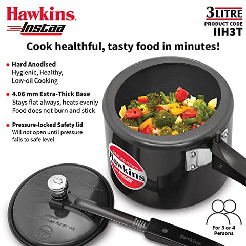 Hawkins 3 Litre Instaa Pressure Cooker, Induction Inner Lid Cooker, Tall Body Hard Anodised Cooker, Best Black Cooker, Black (IIH3T) Hawkins 3 Litre Instaa Pressure Cooker, Induction Inner Lid Cooker, Tall Body Hard Anodised Cooker, Best Black Cooker, Black (IIH3T)