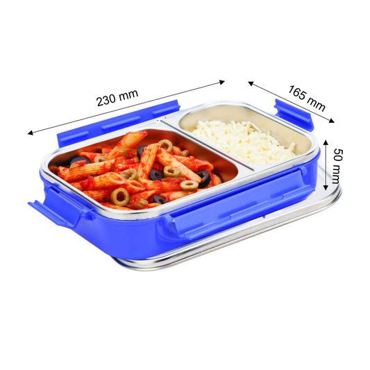 Signoraware Stainless Steel Slim Lunch Box with Lid (1000 ml, Blue)