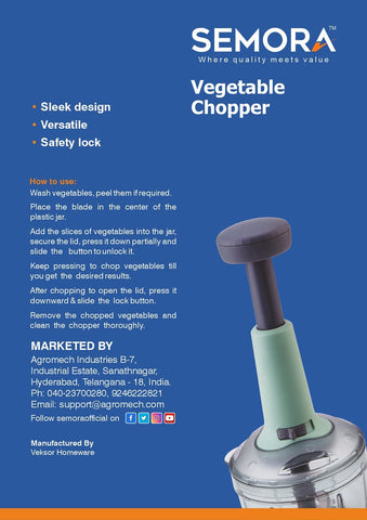 SEMORA Vegetable Chopper 900ml, Manual Hand-Press Vegetable Chopper Mixer Cutter to Cut Onion, Salad, Tomato, Potato