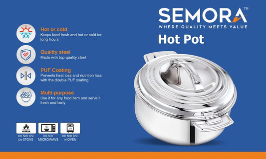 Semora Stainless Steel Casserole 2000 ml | Insulated Hot Pot for Fresh & Warm Food