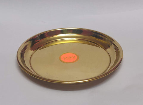 Pure Brass Plate for puja/Bhog thali Deepak Diya Oil Lamp Plate for Home Temple Puja Articles Decor Gifts (Size No 8)