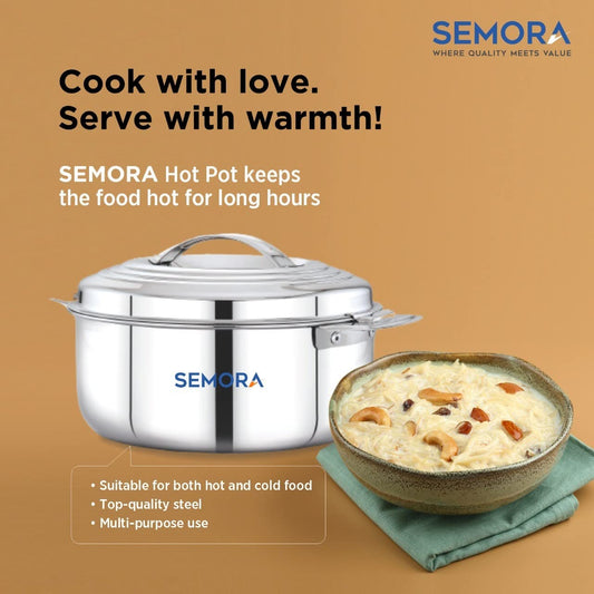 Semora Stainless Steel Casserole 2000 ml | Insulated Hot Pot for Fresh & Warm Food