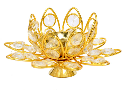 Lotus Crystal Akhand Diya Jyothi Oil Deepam Brass for Puja Home Decor, Pooja Diya.