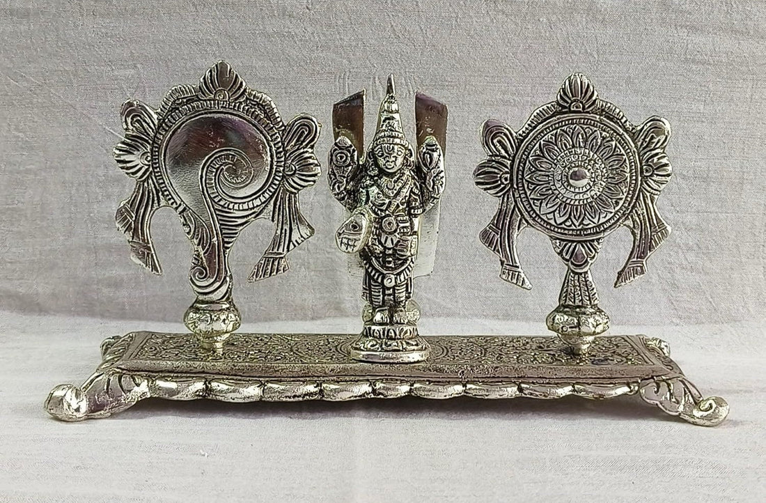 Tirupati Balaji Shankh Chakra Stand with Trishul Decorative Showpiece