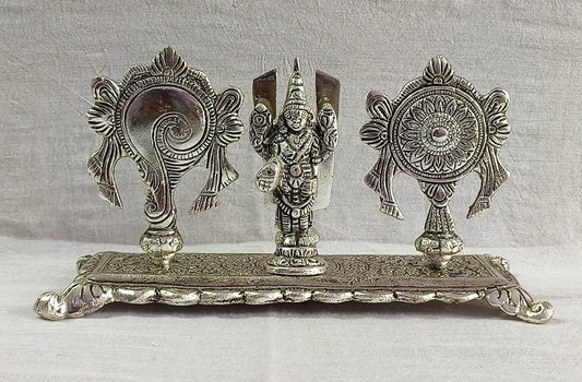 Tirupati Balaji Shankh Chakra Stand with Trishul Decorative Showpiece