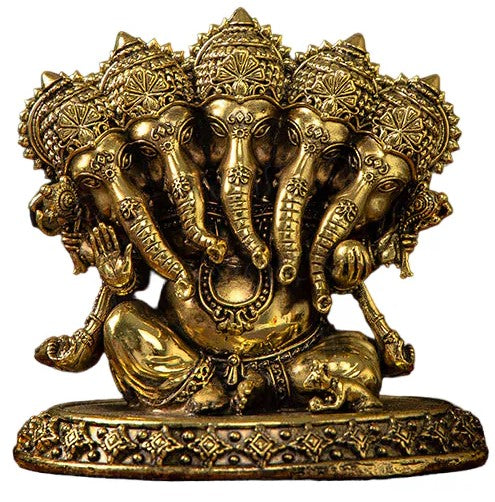 Brass Panchamukhi Ganesha Idol | 4.5" Lovely Murti for Home Mandir & Gifting