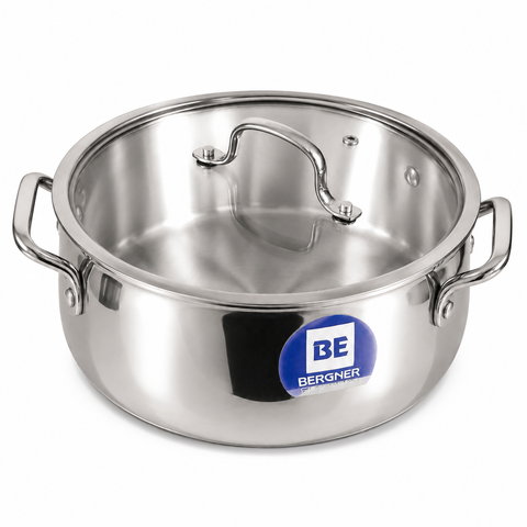 Bergner BE Essentials Tri-Ply Stainless Steel Rice Handi  24cm with Lid Handle & Knob | BGIN-6303