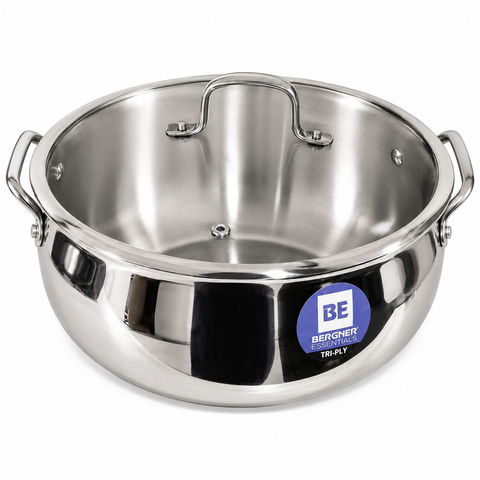 Bergner BE Essentials Tri-Ply Stainless Steel Rice Handi  28cm with Lid Handle & Knob | BGIN-6304
