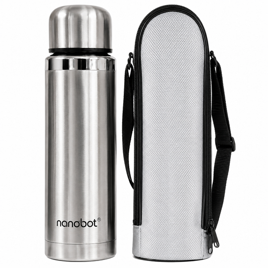 Nanobot SS Thermax Double Layer 24 Hours Hot/Cold Vacum Insulated Water Bottle 1000 ml Steel Flask (Pack of 1, Silver)