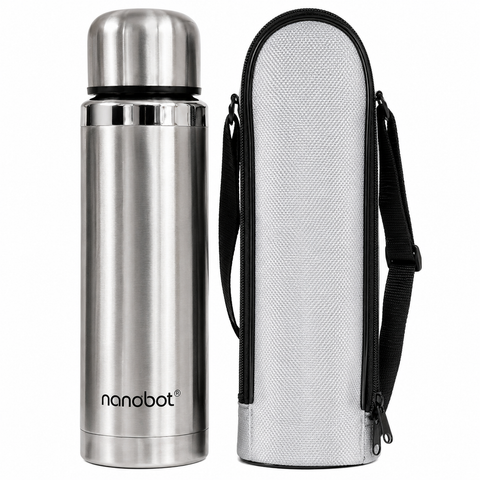Nanobot SS Thermax Double Layer 24 Hours Hot/Cold Vacum Insulated Water Bottle 1000 ml Steel Flask (Pack of 1, Silver)