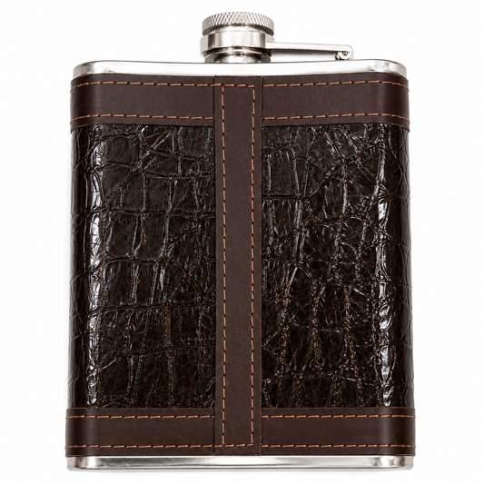 Synthetic Hip Flask 8oz Leather Black and Brown – Portable Pocket Flask