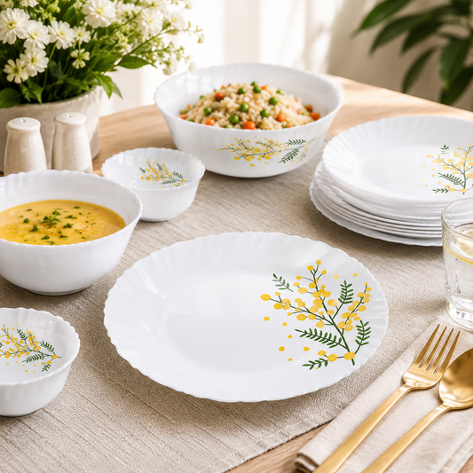 Cello Opalware Dazzle Collection 26-Piece Dinner Set - White Floral