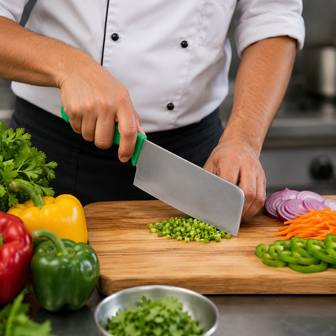 Cartini Cleaver Knife (Green) | Chopping and Splitting Bones Efficiently | Chaku for Home, Kitchen and Professional Chef Use | Ss Butcher Blade | Ergonomic Handle