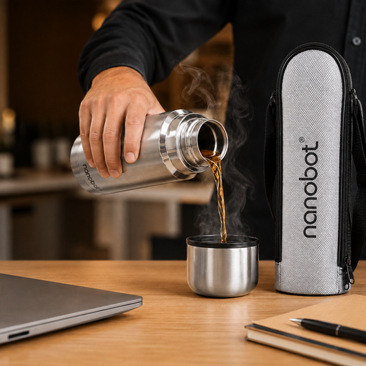 Nanobot SS Thermax Double Layer 24 Hours Hot/Cold Vacum Insulated Water Bottle 1000 ml Steel Flask (Pack of 1, Silver)