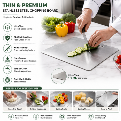 Tapsi Stainless Steel Chopping Board – Rust-Resistant & Durable  Medium Size