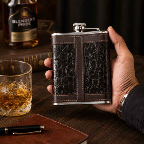 SYN.HIP FLASK 80Z LETHER BLACK&BROWN 176S