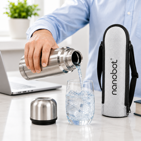 Nanobot SS Thermax Double Layer 24 Hours Hot/Cold Vacum Insulated Water Bottle 1000 ml Steel Flask (Pack of 1, Silver)