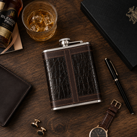 SYN.HIP FLASK 80Z LETHER BLACK&BROWN 176S