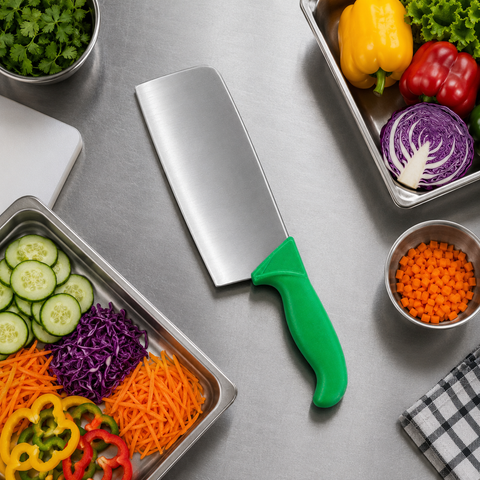 Cartini Cleaver Knife (Green) | Chopping and Splitting Bones Efficiently | Chaku for Home, Kitchen and Professional Chef Use | Ss Butcher Blade | Ergonomic Handle