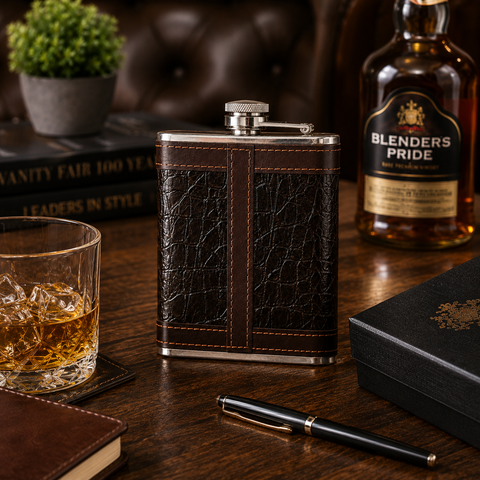 SYN.HIP FLASK 80Z LETHER BLACK&BROWN 176S