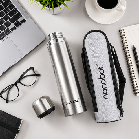 Nanobot SS Thermax Double Layer 24 Hours Hot/Cold Vacum Insulated Water Bottle 1000 ml Steel Flask (Pack of 1, Silver)