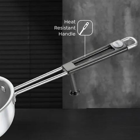 Prestige 11cm/300ml Tri-Ply Stainless Steel Splendor Tadka Pan| Gas & Induction Compatible| Rimmed Edge| In-Built Stand| Heat Resistance Handle| Thick Gauge| Life Time Warranty