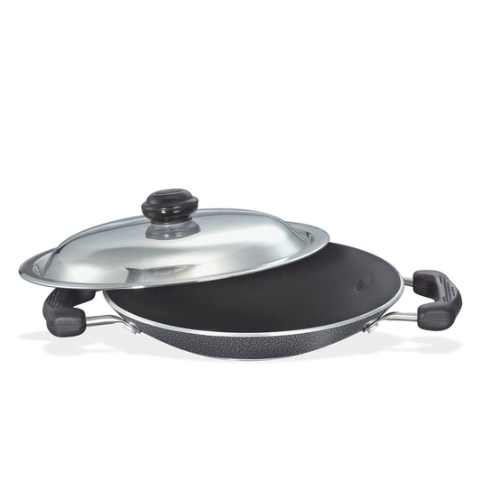 Prestige Omega Deluxe Appachatty with Lid, 200mm (30731) – Non Stick Cookware, Black