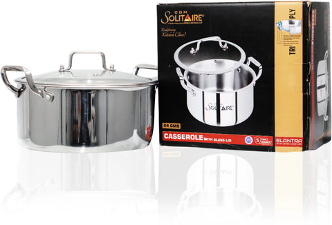 Solitaire Triply 20cm Casserole with Lid - Model 10179, Induction