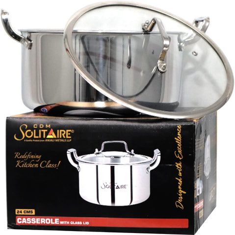 Solitaire Triply 20cm Casserole with Lid - Model 10179, Induction