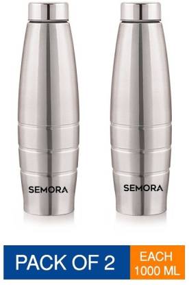Semora Ultra Steel Water Bottle 1000 ml Bottle  (Pack of 2, Silver, Steel)