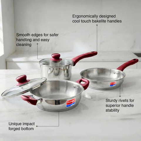 Prestige Platina Popular Stainless Steel 3PCS BYK SET Cookware
