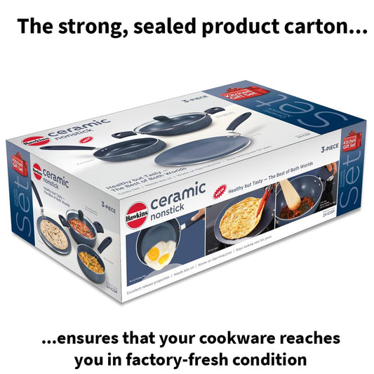 Ceramic Nonstick 3pcs Kitchen Gift Set – 1.75L Kadhai, Frypan & Tava with Induction Bottom