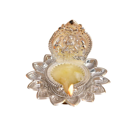 Lotus Laxmi Diya/Deepam/Deepak Silver Plated (Pack of 2)